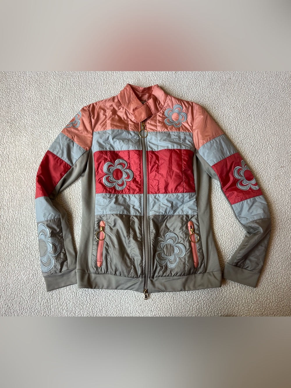 Bogner Lightweight Grey & Pink Floral Down Jacket Womens Small